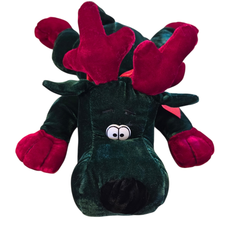 MTY International Reindeer Plush Velvet Green& Red 14" Christmas Stuffed Animal